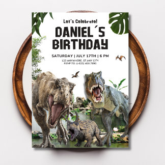 Invitation Fête d'anniversaire dinosaure enfants thème dinosa