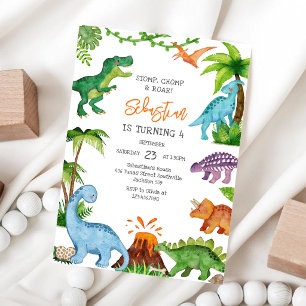Invitation Fête d'anniversaire Dinosaure Pata Boom Rouar