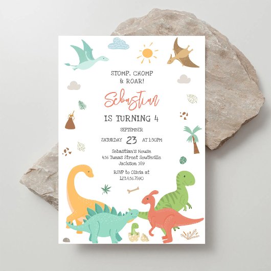 Invitation Fête d'anniversaire Dinosaure Pata Boom Roulement 
