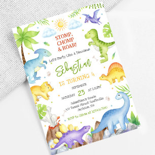 Invitation Fête d'anniversaire Dinosaure Pata Boom Roulement