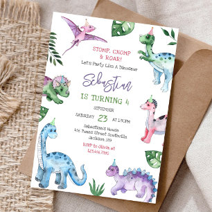 Invitation Fête d'anniversaire Dinosaure Pata Boom Roulement 