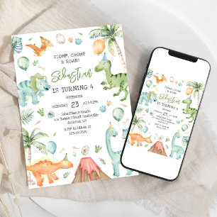 Invitation Fête d'anniversaire Dinosaure Piétinement Dévoreme