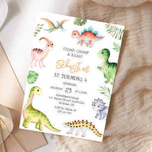 Invitation Fête d'anniversaire Dinosaure Piétinement Mâchonne