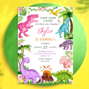 Invitation Fête d'anniversaire Dinosaure Piétinement Mâchonne