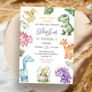 Invitation Fête d'anniversaire Dinosaure Piétinement Mâchonne