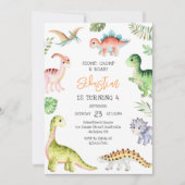 Invitation Fête d'anniversaire Dinosaure Piétinement Mâchonne (Devant)