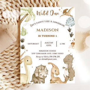 Invitation Fête d'anniversaire Dinosaure Sauvage Un an
