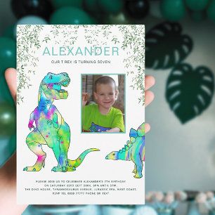 Invitation Fête d'anniversaire dinosaure T-Rex colorée