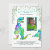 Invitation Fête d'anniversaire dinosaure T-Rex colorée (Devant)