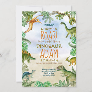 Invitation Fête d'anniversaire dinosaure Thème Jurassique Enf