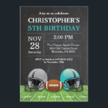 Invitation Fête d'anniversaire d'invitation d'anniversaire du<br><div class="desc">Fête d'anniversaire d'invitation d'anniversaire du football. Invitation de fête d'anniversaire de garçon ou de fille. Coup orienté d'anniversaire de sport du football. Turquoise turquoise et blanc d'Aqua. Arrière - plan de tableau. ęr Premier anniversaire. ęr 2ème 3ème 4ème 5ème 6ème 7ème 8ème 9ème 10ème 11ème 12ème 13ème 14ème 15ème, tout...</div>