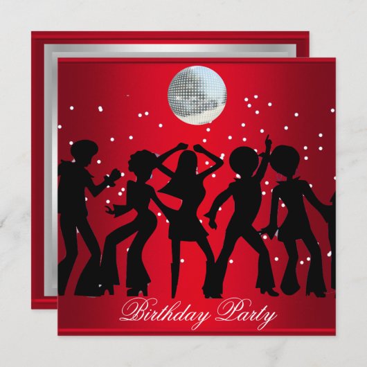 Invitation fête d'anniversaire Disco 70 Rouge (Devant / Derrière)