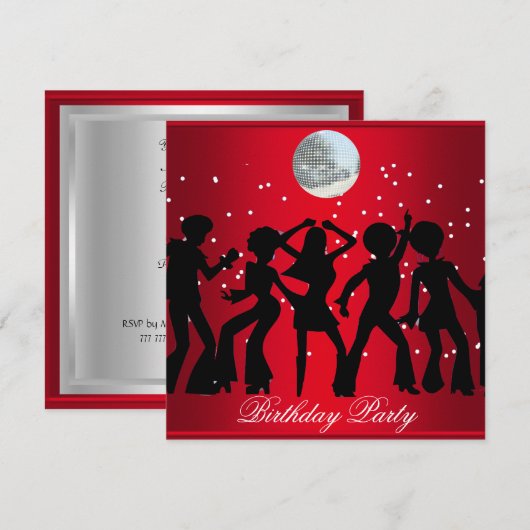 Invitation fête d'anniversaire Disco années 70 Rou (Devant / Derrière)