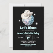 Invitation Fête d'anniversaire disco années soixante-dix noir (Devant)