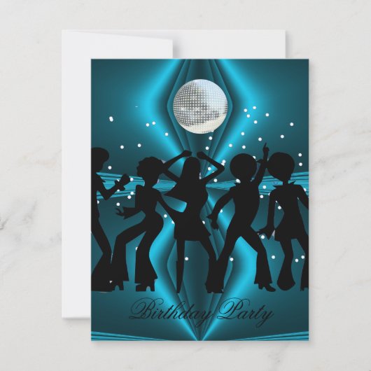 Invitation Fête d'anniversaire disco danse bleue (Devant)
