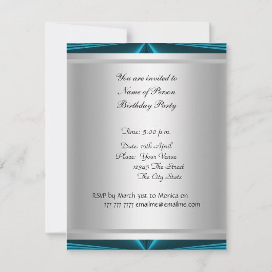 Invitation Fête d'anniversaire disco danse bleue (Dos)