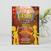 Invitation Fête d'anniversaire disco orange des années 70 (Debout devant)