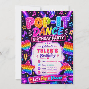 Invitation Fête d'anniversaire disco Pop It