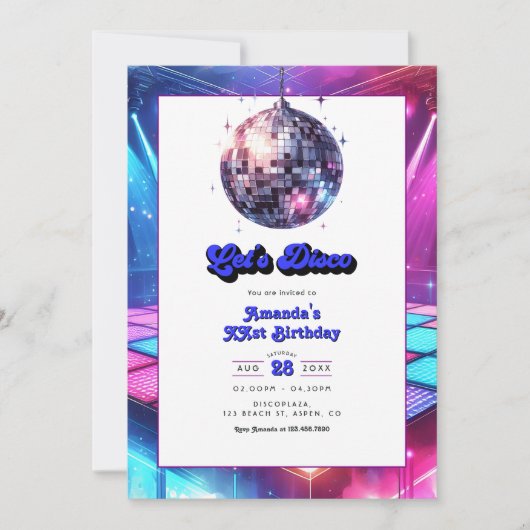 Invitation Fête d'anniversaire Disco Retro (Devant)