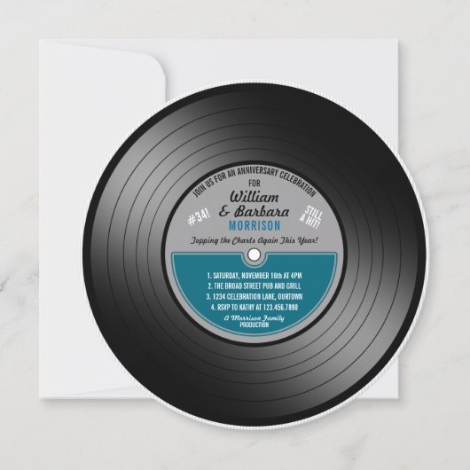 Invitation Fête d'anniversaire disque vinyle Blue Label (Devant)