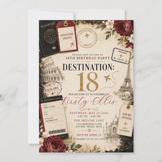 Invitation Fête d'anniversaire dix-huit ans et prêt à explore (Devant)