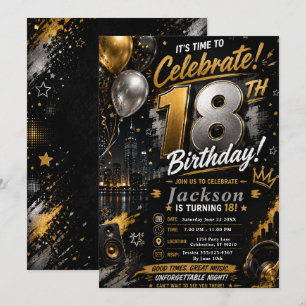 Invitation Fête d'anniversaire dix-huitième Black Gold