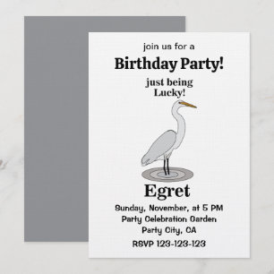 Invitation Fête d'anniversaire d'oiseau chanceux Egret