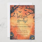 Invitation Fête d'anniversaire d'Orange Citrouille noir (Devant)