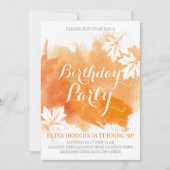 Invitation Fête d'anniversaire d'orange d'aquarelle abstraite (Devant)