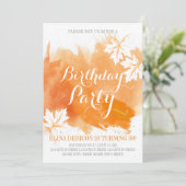 Invitation Fête d'anniversaire d'orange d'aquarelle abstraite (Debout devant)