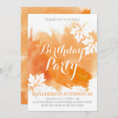 Invitation Fête d'anniversaire d'orange d'aquarelle abstraite (Devant / Derrière)