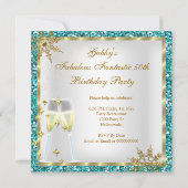 Invitation Fête d'anniversaire dorée pailletée de bleu sarcel (Dos)