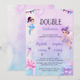 Invitation Fête d'anniversaire double fée pour filles