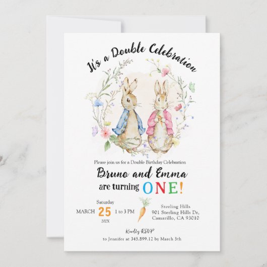 Invitation Fête d'anniversaire double frères et soeurs (Devant)
