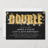 Invitation Fête d'anniversaire 'DOUBLE' paillettes dorées (Devant)
