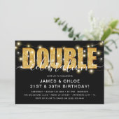 Invitation Fête d'anniversaire 'DOUBLE' paillettes dorées (Debout devant)