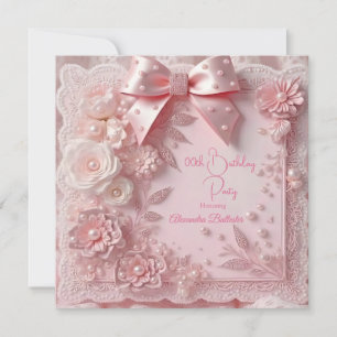 Invitation Fête d'anniversaire douce florale perles de dentel