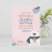 Invitation Fête d'anniversaire d'Ours d'hiver (Debout devant)