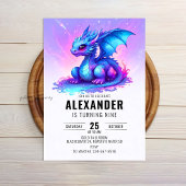 Invitation Fête d'anniversaire Dragon Bleu Rose