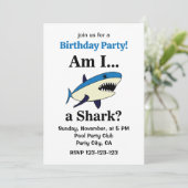 Invitation Fête d'anniversaire drôle avec requin bleu (Debout devant)