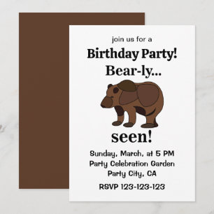 Invitation Fête d'anniversaire drôle avec un ours brun animal