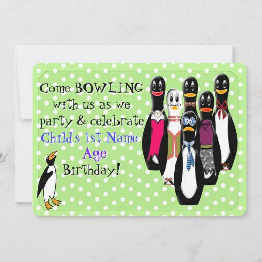 Invitation Fête d'anniversaire drôle de bowling de pingouin (Devant)