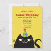 Invitation Fête d'anniversaire drôle de chat noir (Devant)