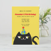 Invitation Fête d'anniversaire drôle de chat noir (Debout devant)