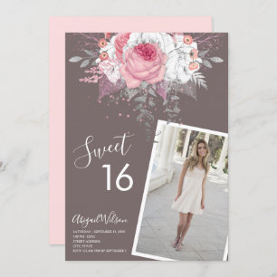 Invitation Fête d'anniversaire d'sweet sixteen rose floral mo