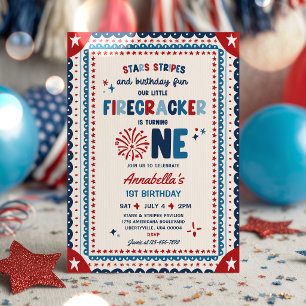 Invitation Fête d'anniversaire du 14 juillet Little Firecrack