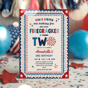 Invitation Fête d'anniversaire du 14 juillet Little Firecrack