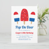 Invitation Fête d'anniversaire du 4 juillet Popsicle Pop On O (Debout devant)