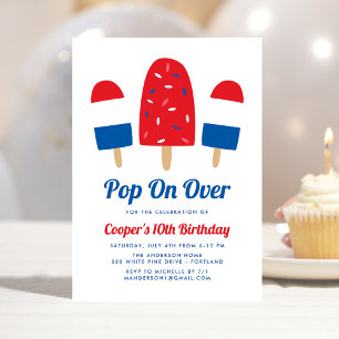 Invitation Fête d'anniversaire du 4 juillet Popsicle Pop On O