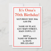 Invitation Fête d'anniversaire du 70e anniversaire d'Oma (Dos)